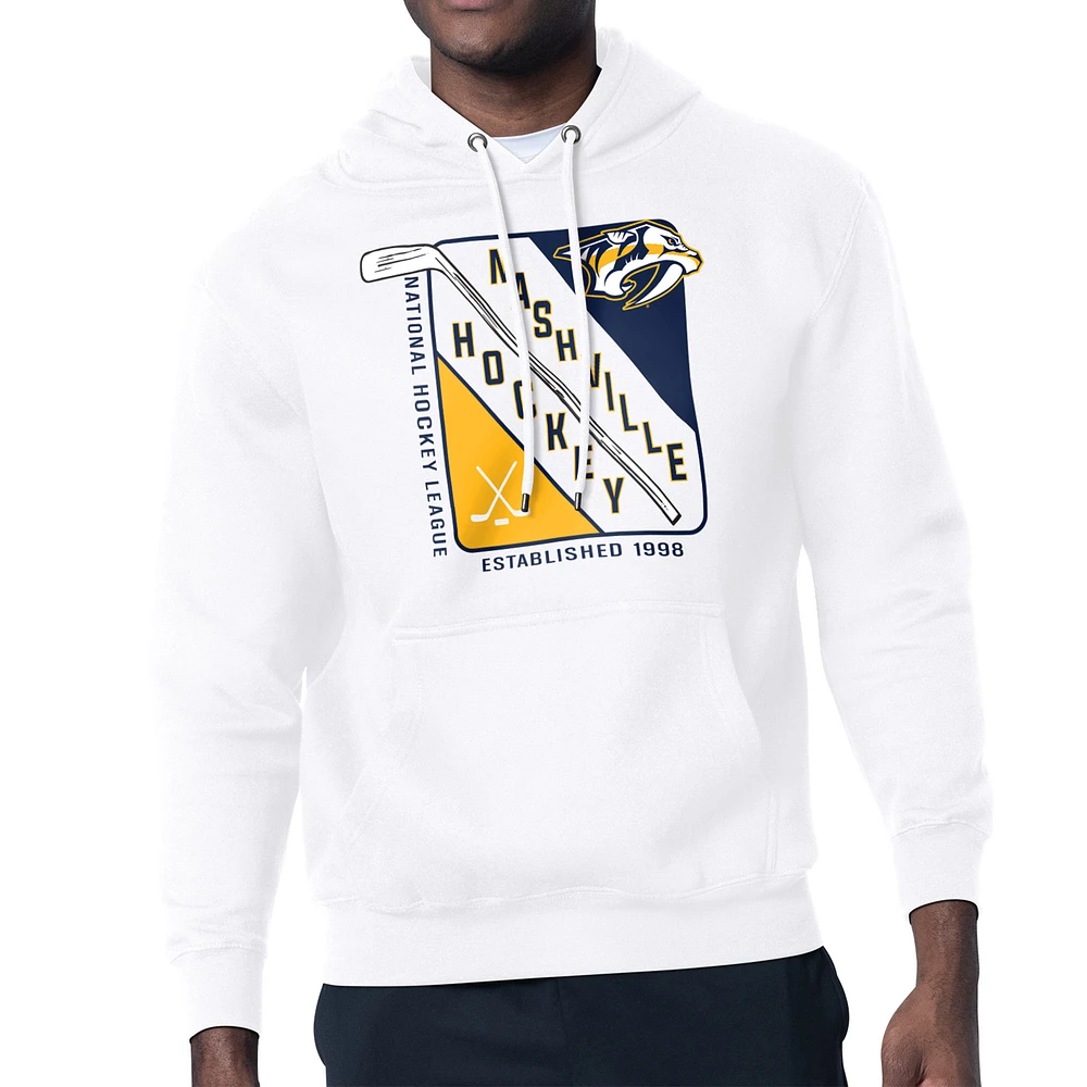 Men's Starter White Nashville Predators Shield Logo Pullover Hoodie