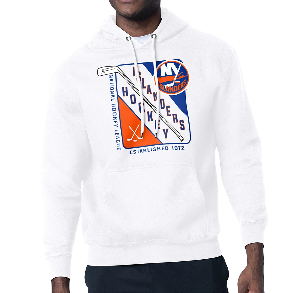 Men's Starter White New York Islanders Shield Logo Pullover Hoodie