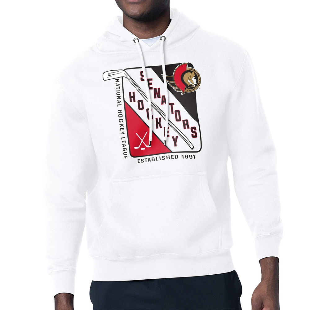 Men's Starter White Ottawa Senators Shield Logo Pullover Hoodie