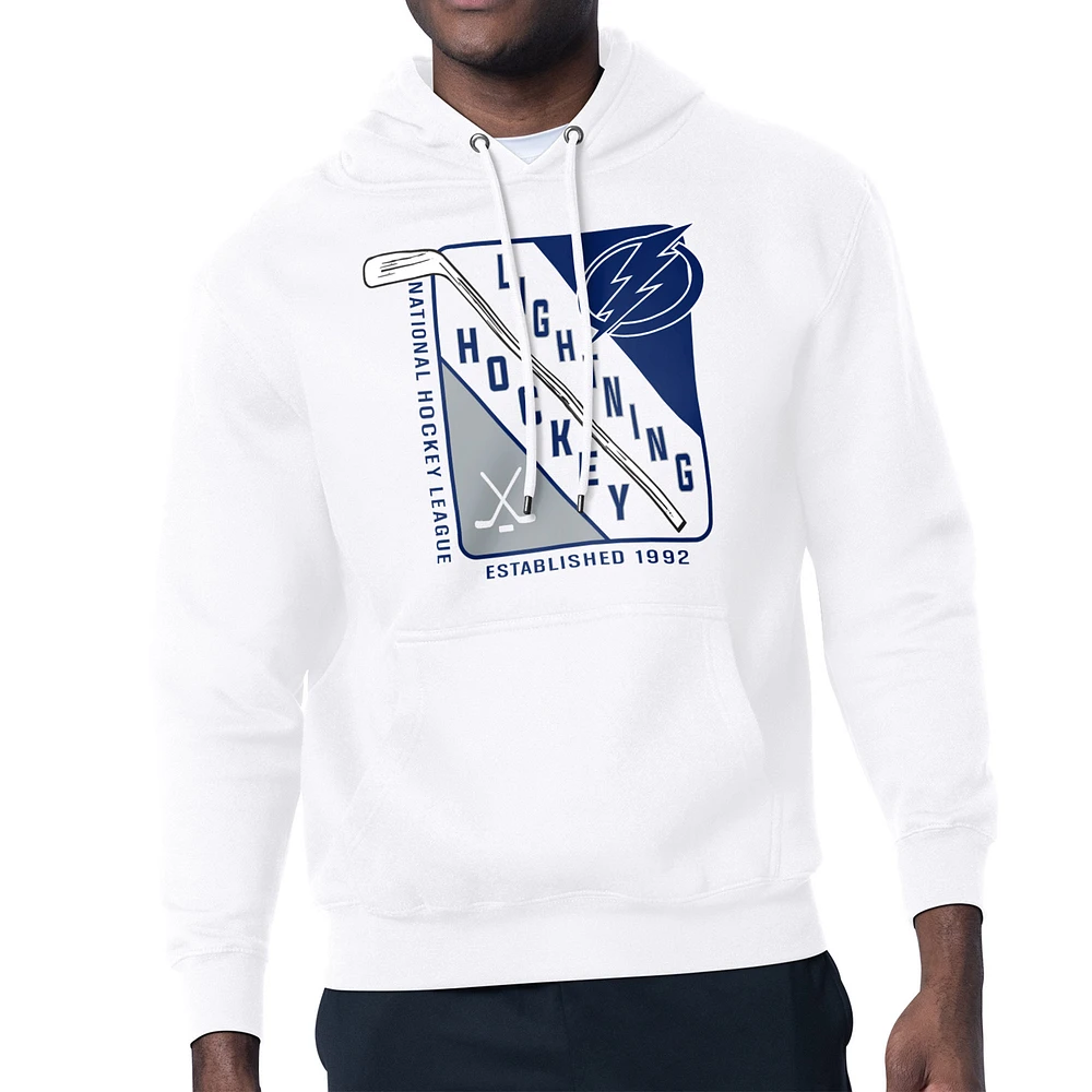 Men's Starter White Tampa Bay Lightning Shield Logo Pullover Hoodie