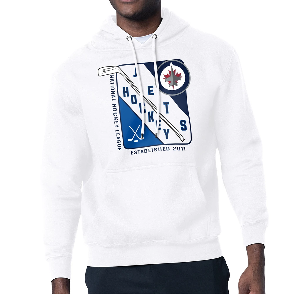 Men's Starter White Winnipeg Jets Shield Logo Pullover Hoodie