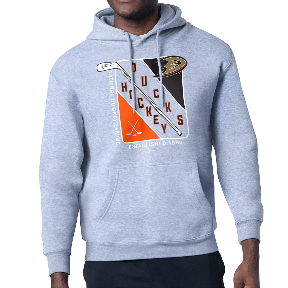 Men's Starter Heather Gray Anaheim Ducks Shield Logo Pullover Hoodie