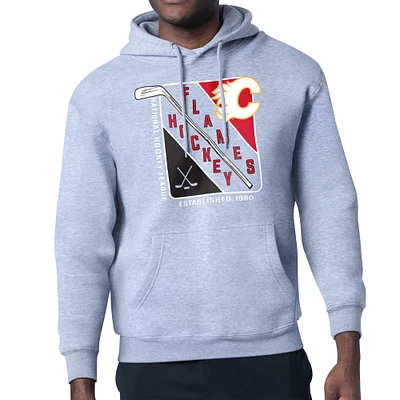 Men's Starter Heather Gray Calgary Flames Shield Logo Pullover Hoodie