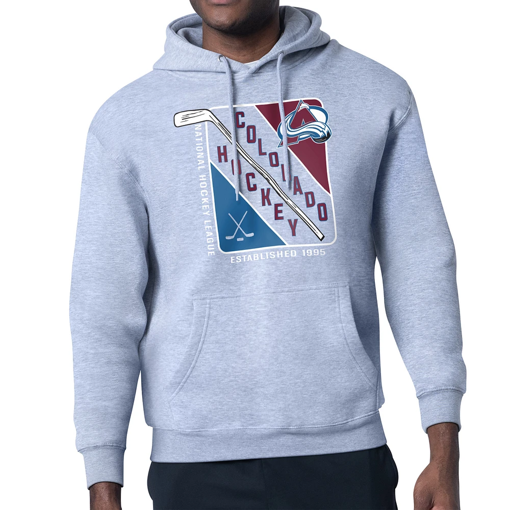 Men's Starter Heather Gray Colorado Avalanche Shield Logo Pullover Hoodie