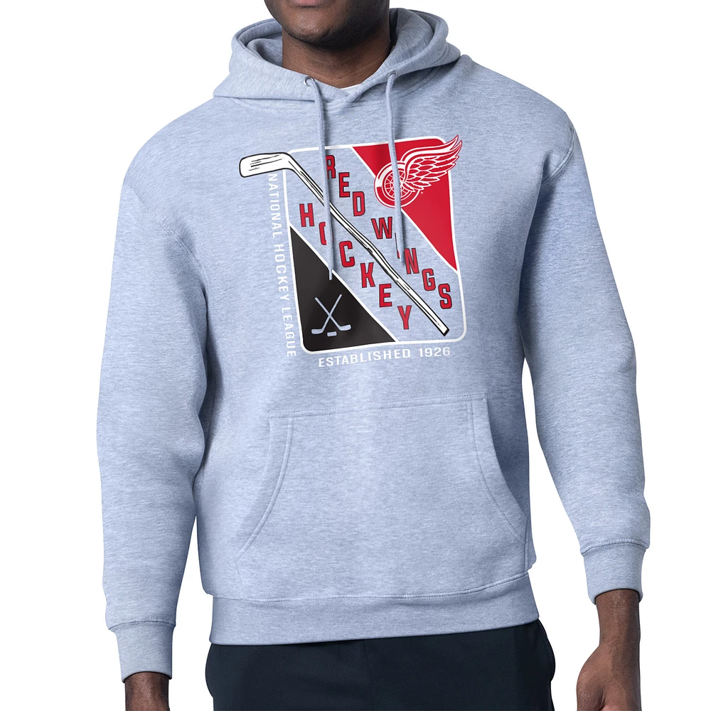 Men's Starter Heather Gray Detroit Red Wings Shield Logo Pullover Hoodie