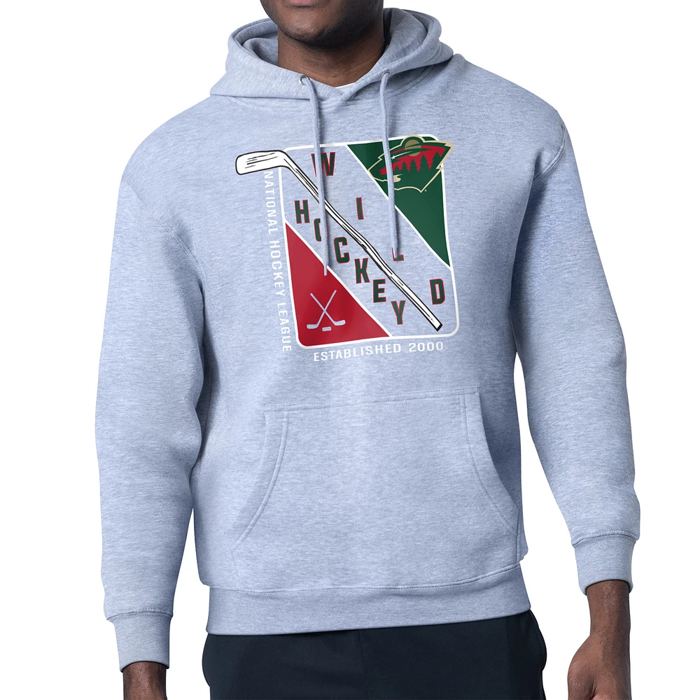 Men's Starter Heather Gray Minnesota Wild Shield Logo Pullover Hoodie