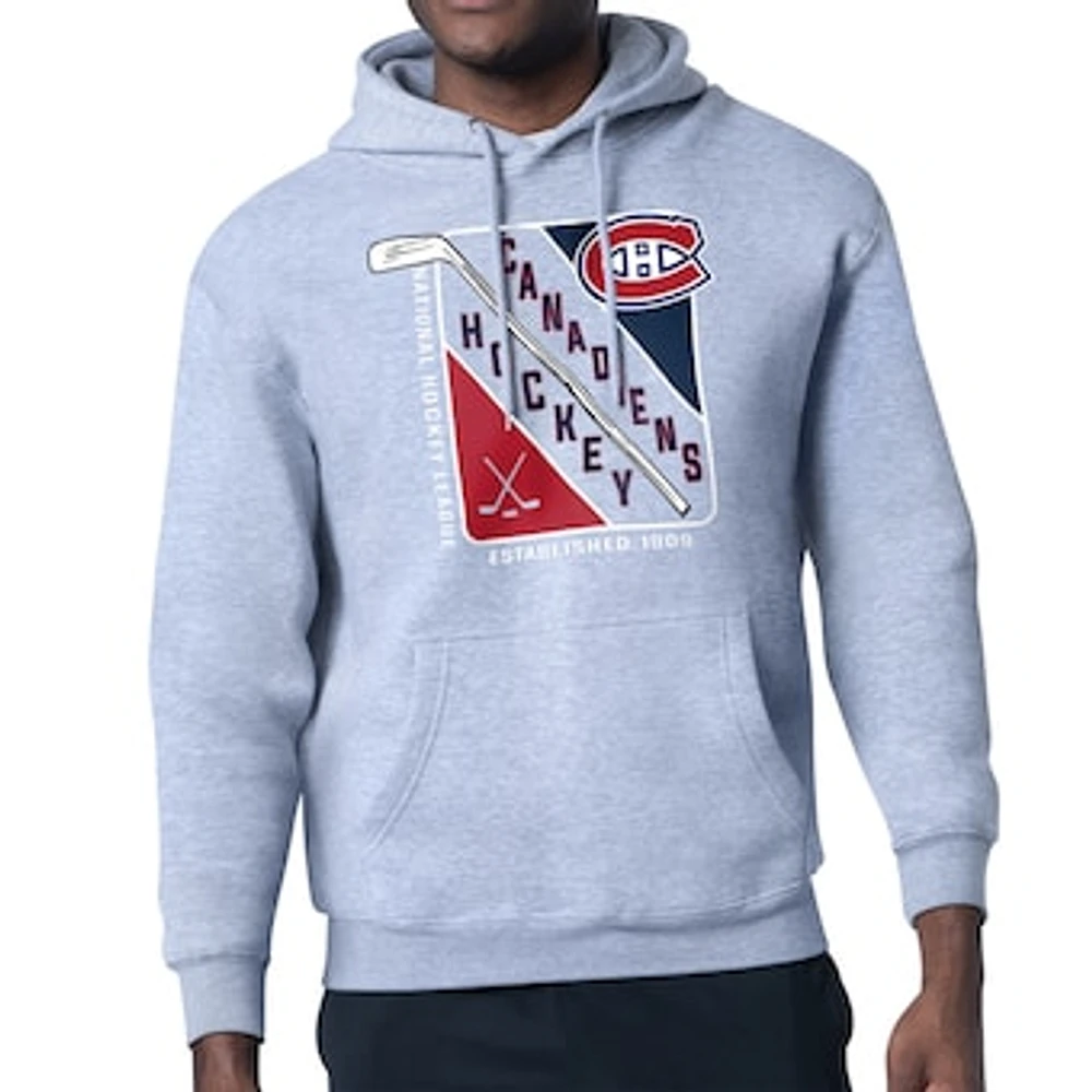 Men's Starter Heather Gray Montreal Canadiens Shield Logo Pullover Hoodie
