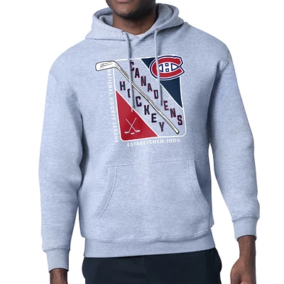 Men's Starter Heather Gray Montreal Canadiens Shield Logo Pullover Hoodie