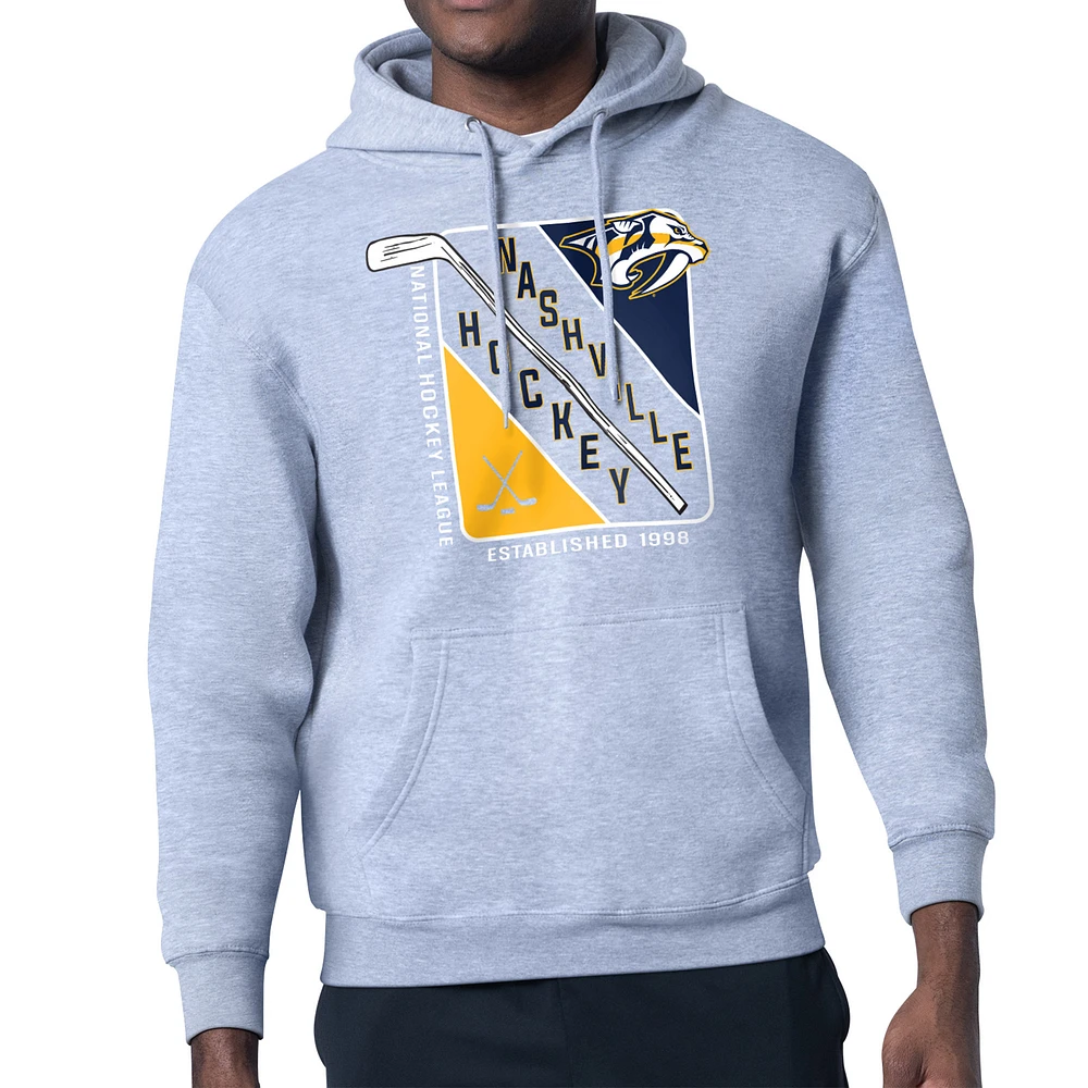 Men's Starter Heather Gray Nashville Predators Shield Logo Pullover Hoodie