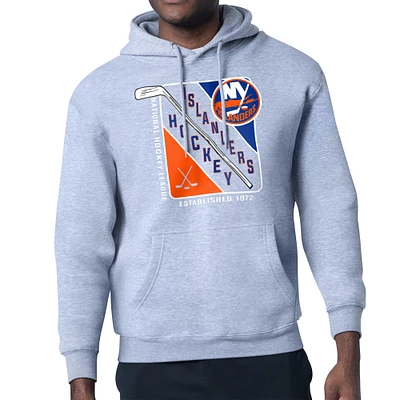 Men's Starter Heather Gray New York Islanders Shield Logo Pullover Hoodie