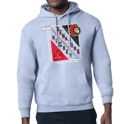 Men's Starter Heather Gray Ottawa Senators Shield Logo Pullover Hoodie