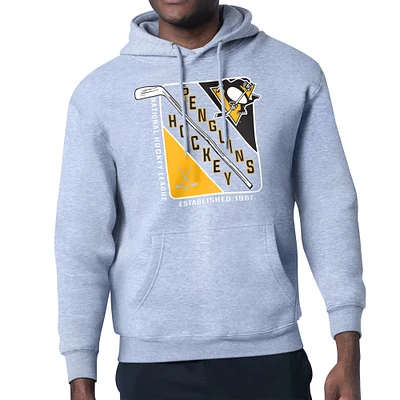 Men's Starter Heather Gray Pittsburgh Penguins Shield Logo Pullover Hoodie