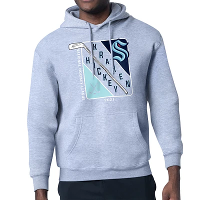 Men's Starter Heather Gray Seattle Kraken Shield Logo Pullover Hoodie
