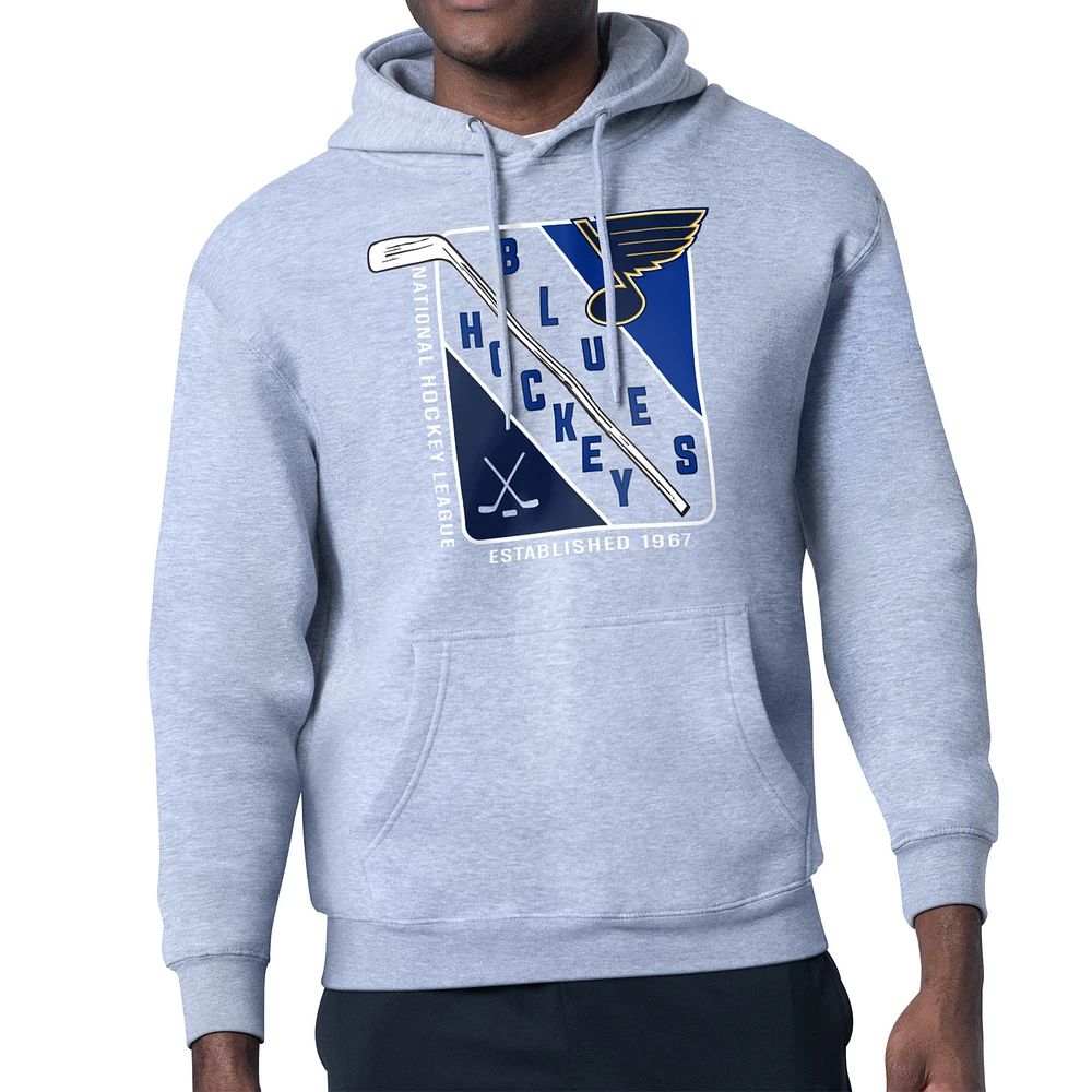 Men's Starter Heather Gray St. Louis Blues Shield Logo Pullover Hoodie