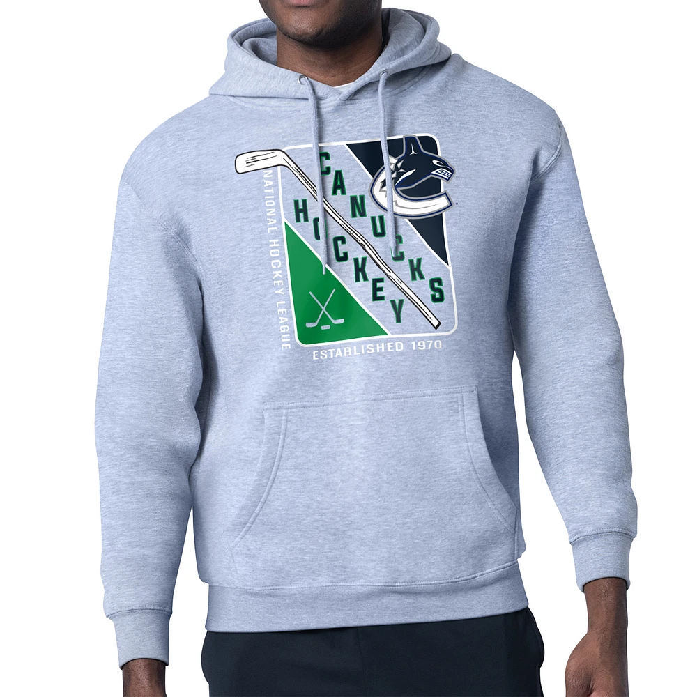 Men's Starter Heather Gray Vancouver Canucks Shield Logo Pullover Hoodie