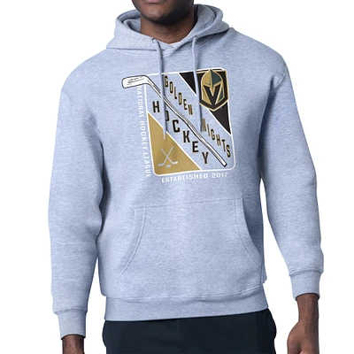 Men's Starter Heather Gray Vegas Golden Knights Shield Logo Pullover Hoodie