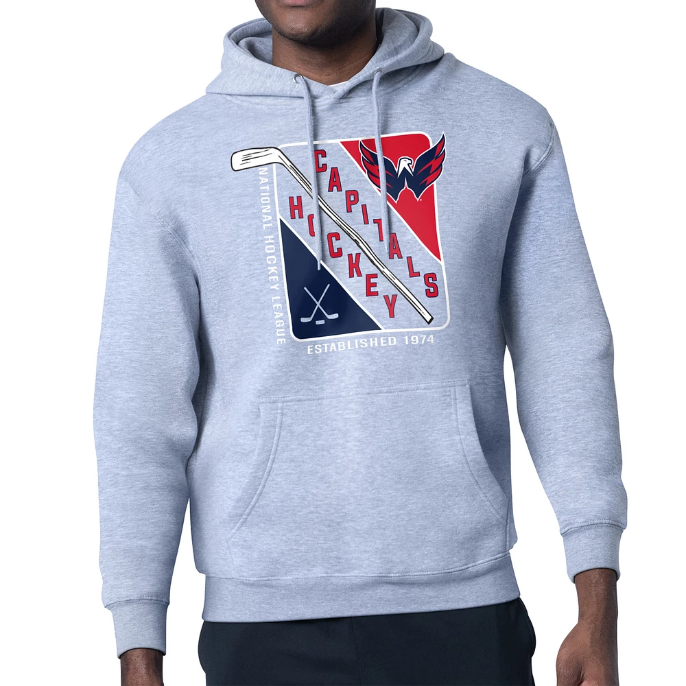 Men's Starter Heather Gray Washington Capitals Shield Logo Pullover Hoodie