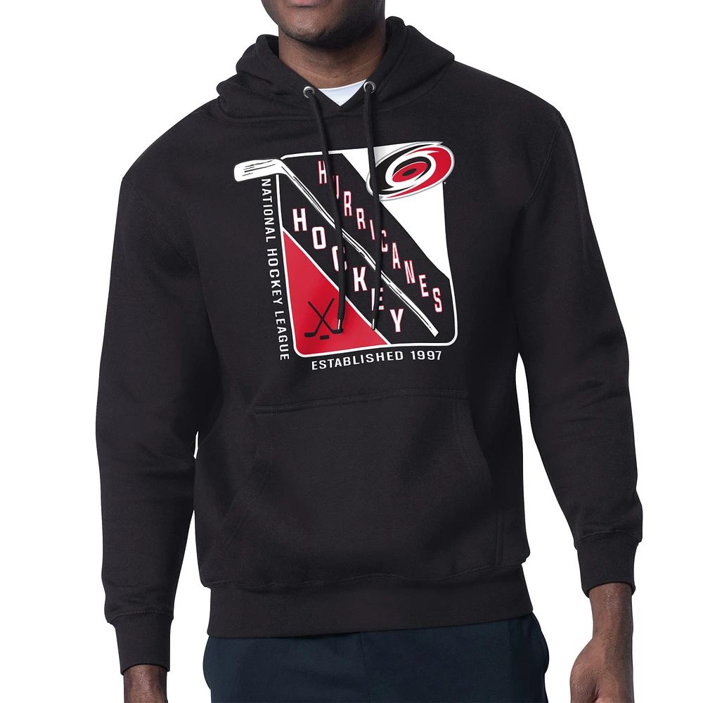 Men's Starter Black Carolina Hurricanes Shield Logo Pullover Hoodie