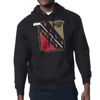 Men's Starter Black Minnesota Wild Shield Logo Pullover Hoodie