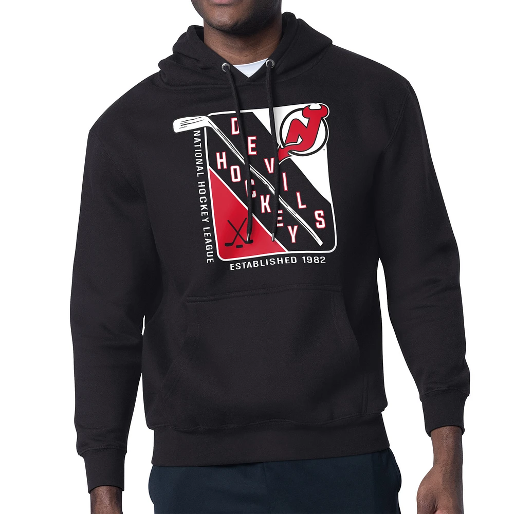 Men's Starter Black New Jersey Devils Shield Logo Pullover Hoodie