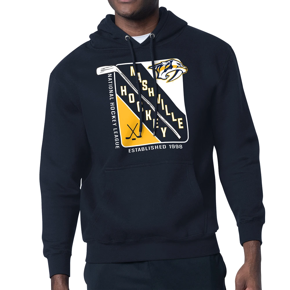 Men's Starter Navy Nashville Predators Shield Logo Pullover Hoodie