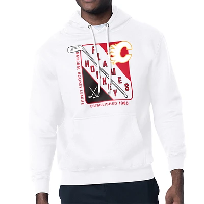 Men's Starter White Calgary Flames Shield Logo Pullover Hoodie