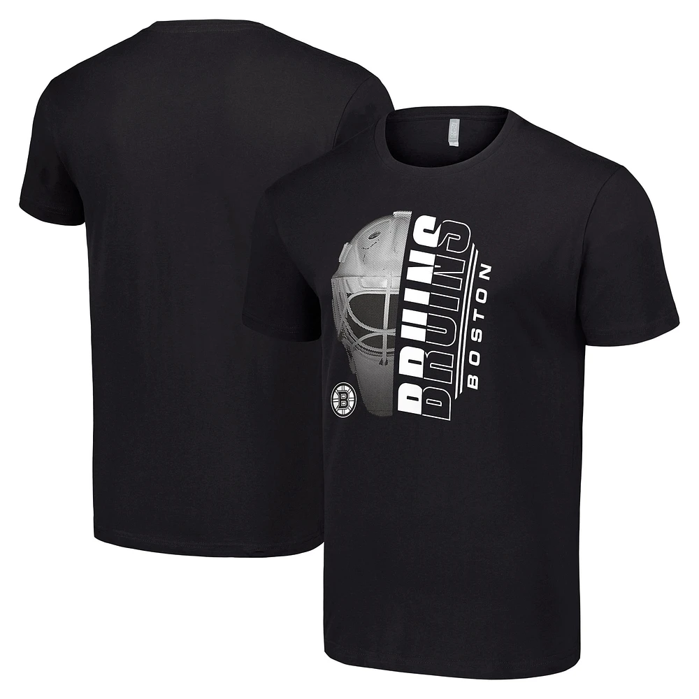 Men's Starter Black Boston Bruins Half Helmet Logo T-Shirt