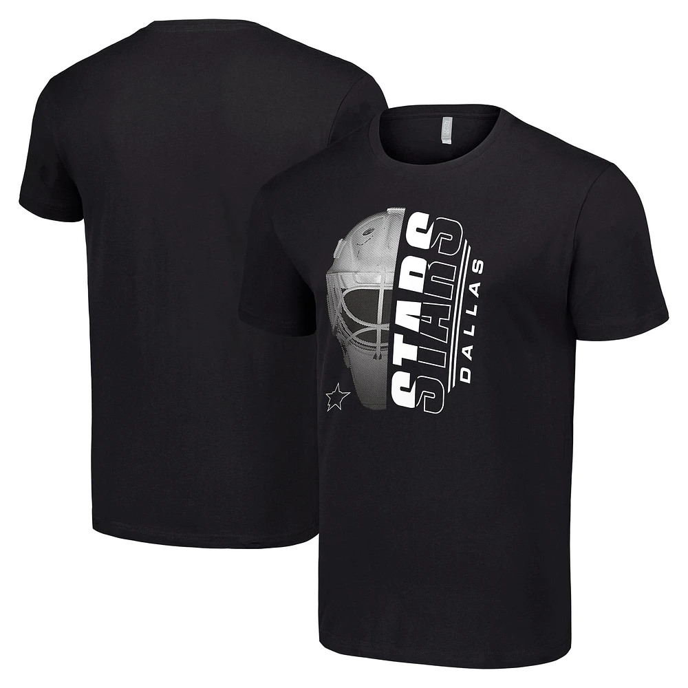 Men's Starter Black Dallas Stars Half Helmet Logo T-Shirt