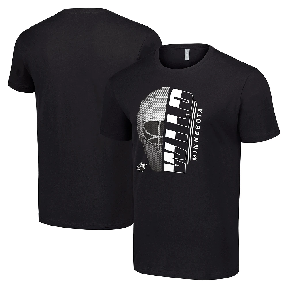 Men's Starter Black Minnesota Wild Half Helmet Logo T-Shirt