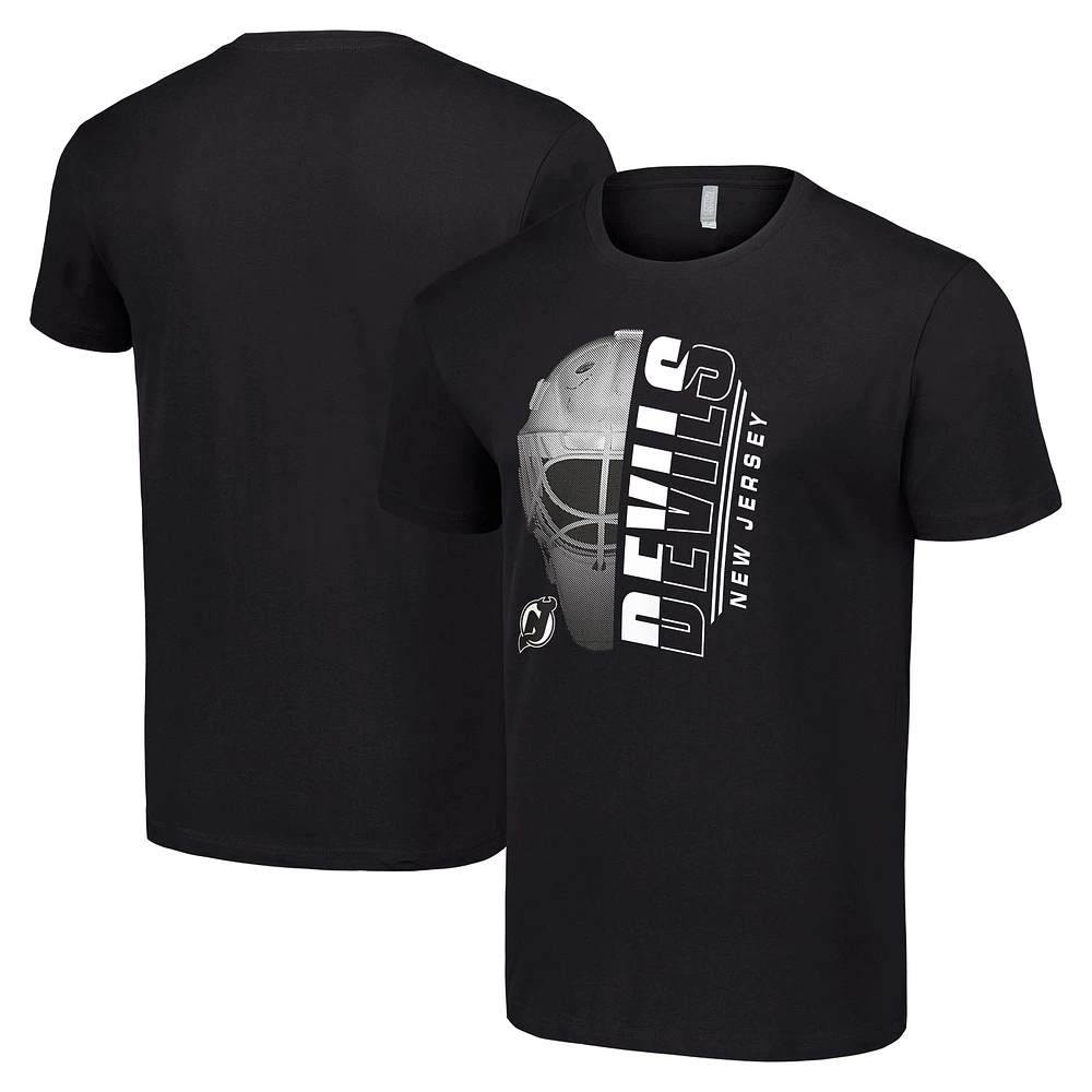Men's Starter Black New Jersey Devils Half Helmet Logo T-Shirt