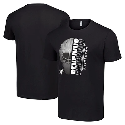 Men's Starter Black Pittsburgh Penguins Half Helmet Logo T-Shirt