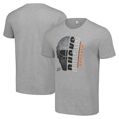 Men's Starter Heather Gray Anaheim Ducks Half Helmet Logo T-Shirt