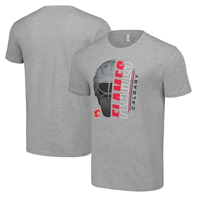 Men's Starter Heather Gray Calgary Flames Half Helmet Logo T-Shirt