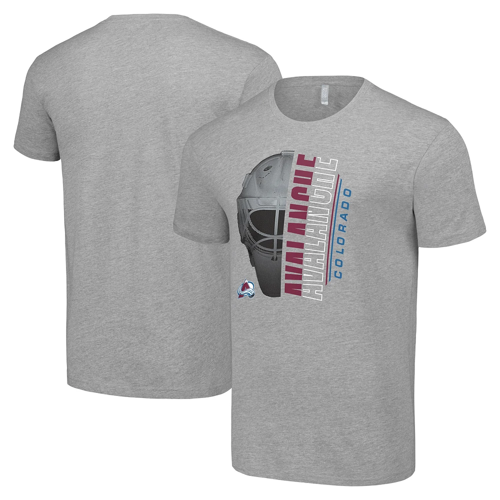 Men's Starter Heather Gray Colorado Avalanche Half Helmet Logo T-Shirt