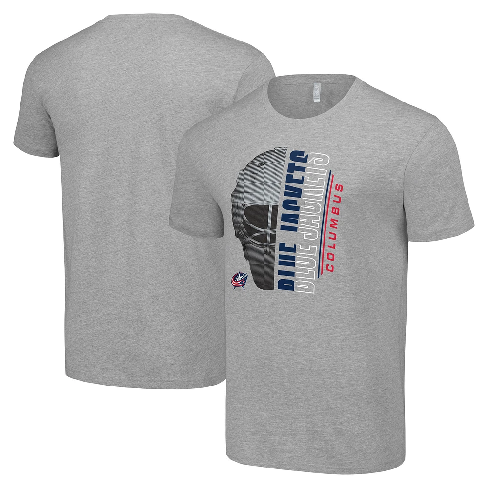 Men's Starter Heather Gray Columbus Blue Jackets Half Helmet Logo T-Shirt