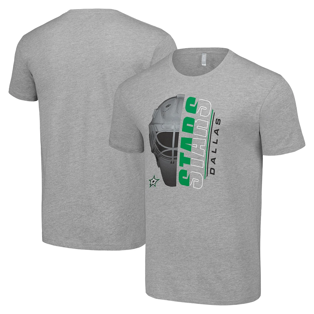 Men's Starter Heather Gray Dallas Stars Half Helmet Logo T-Shirt