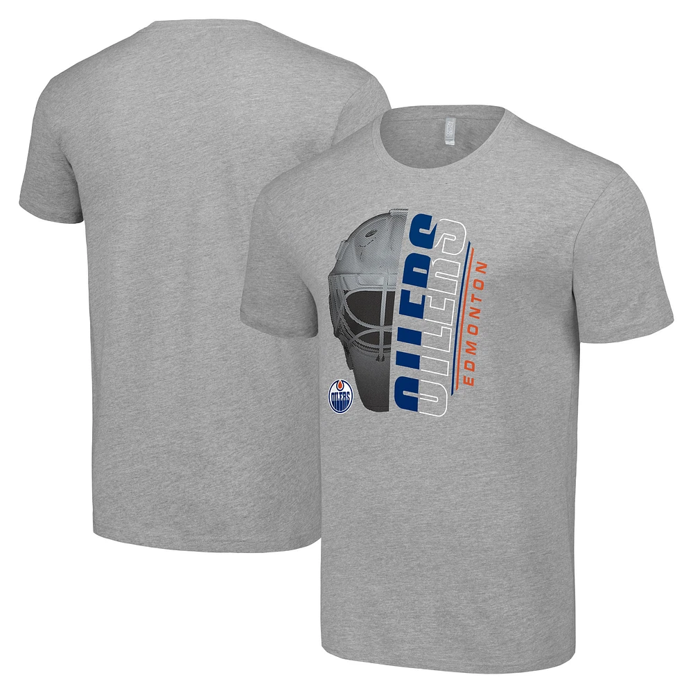 Men's Starter Heather Gray Edmonton Oilers Half Helmet Logo T-Shirt