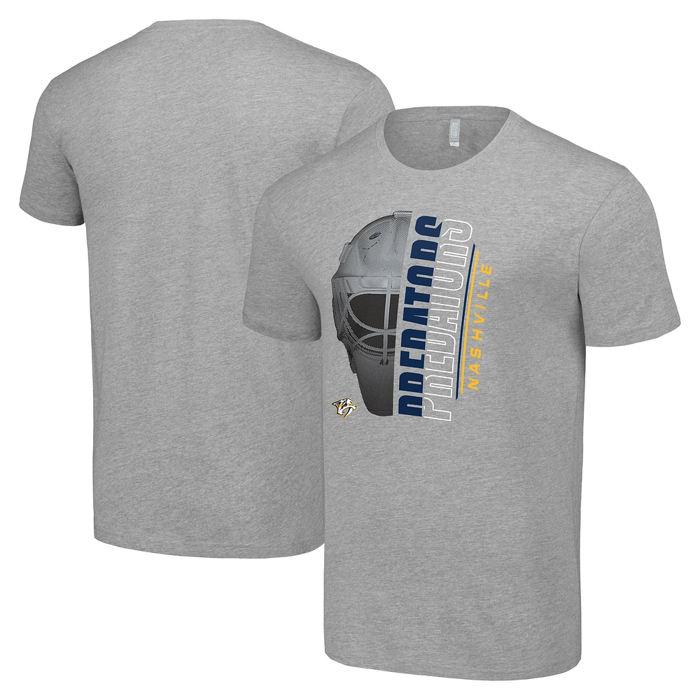 Men's Starter Heather Gray Nashville Predators Half Helmet Logo T-Shirt
