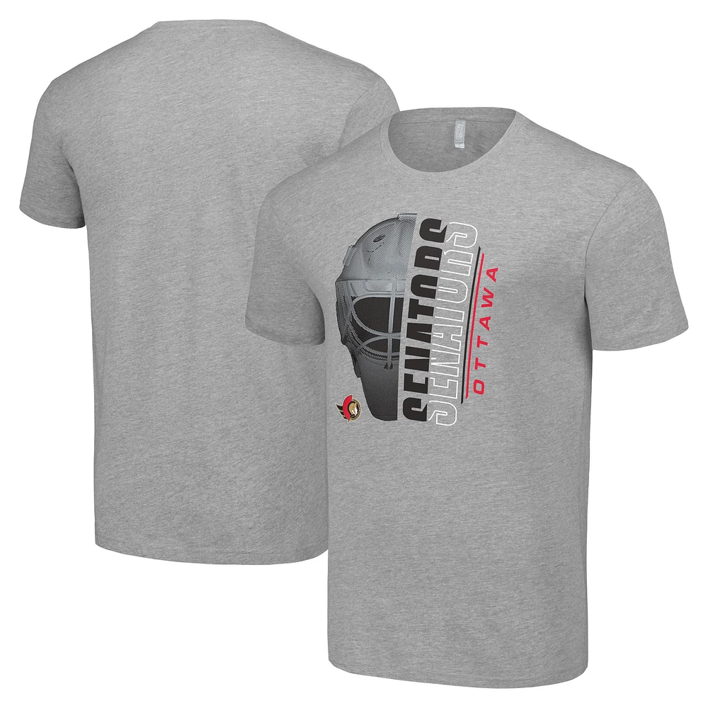 Men's Starter Heather Gray Ottawa Senators Half Helmet Logo T-Shirt
