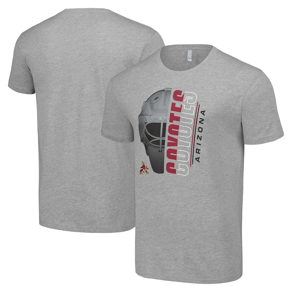 Men's Starter Heather Gray Arizona Coyotes Half Helmet Logo T-Shirt