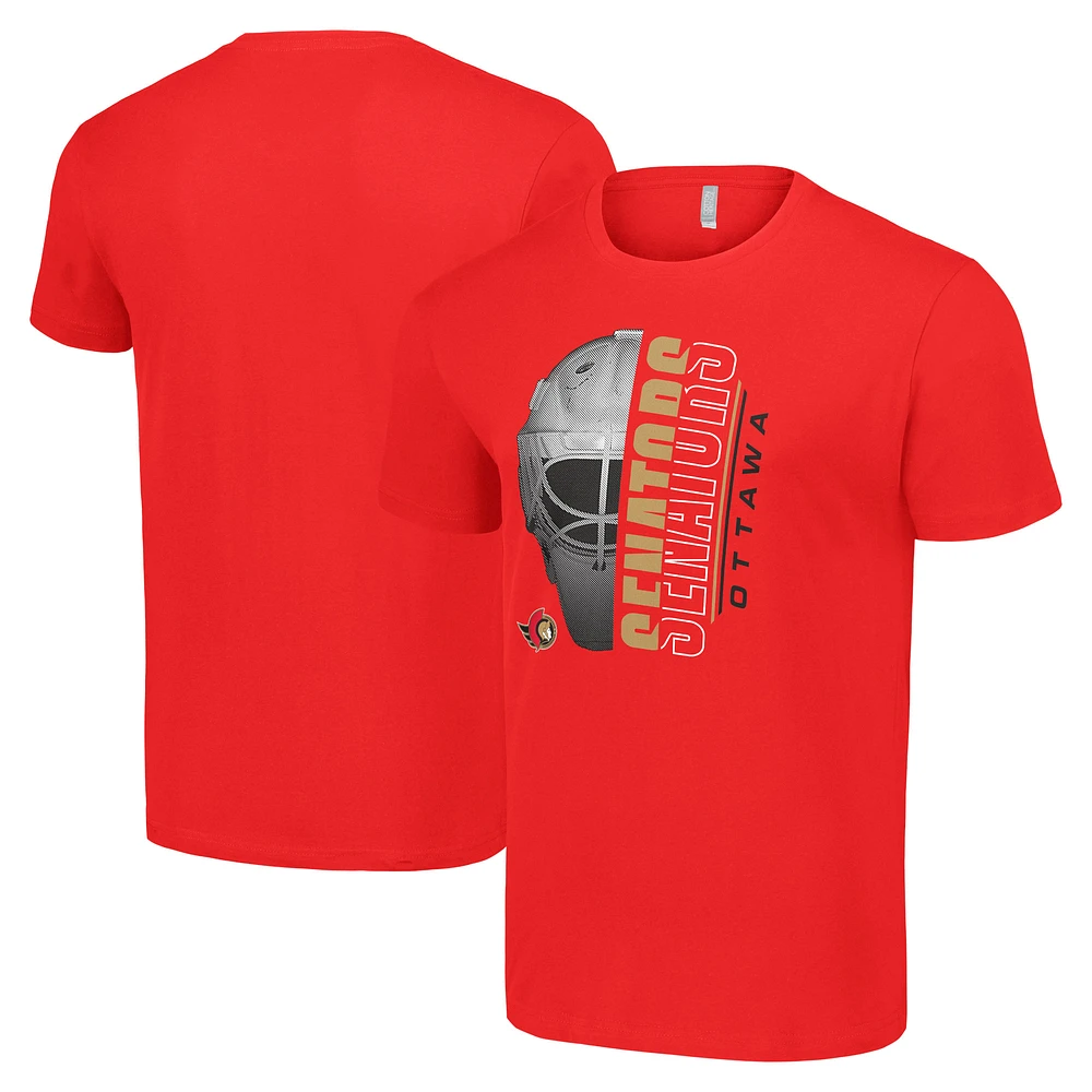 Men's Starter Red Ottawa Senators Half Helmet Logo T-Shirt