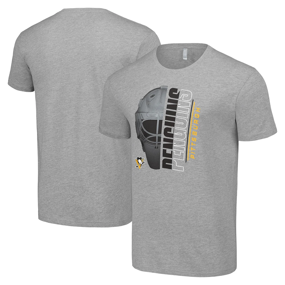Men's Starter Heather Gray Pittsburgh Penguins Half Helmet Logo T-Shirt