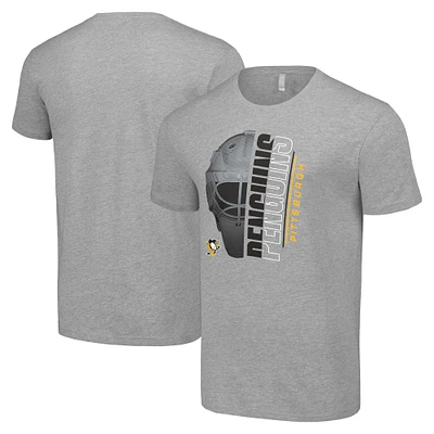 Men's Starter Heather Gray Pittsburgh Penguins Half Helmet Logo T-Shirt