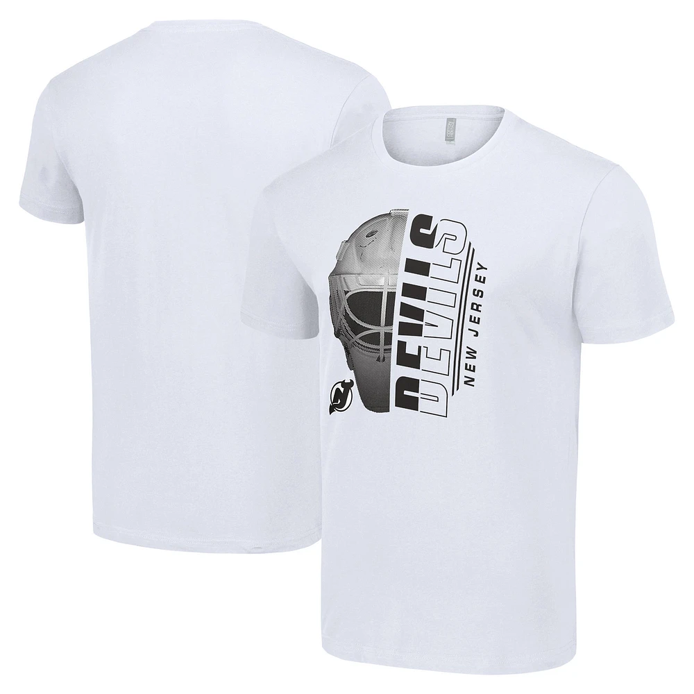 Men's Starter White New Jersey Devils Half Helmet Logo T-Shirt
