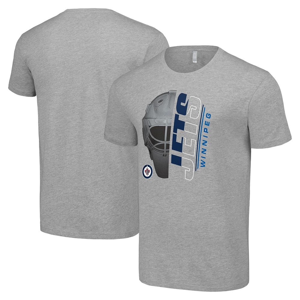 Men's Starter Heather Gray Winnipeg Jets Half Helmet Logo T-Shirt