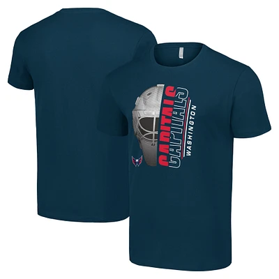 Men's Starter Navy Washington Capitals Half Helmet Logo T-Shirt