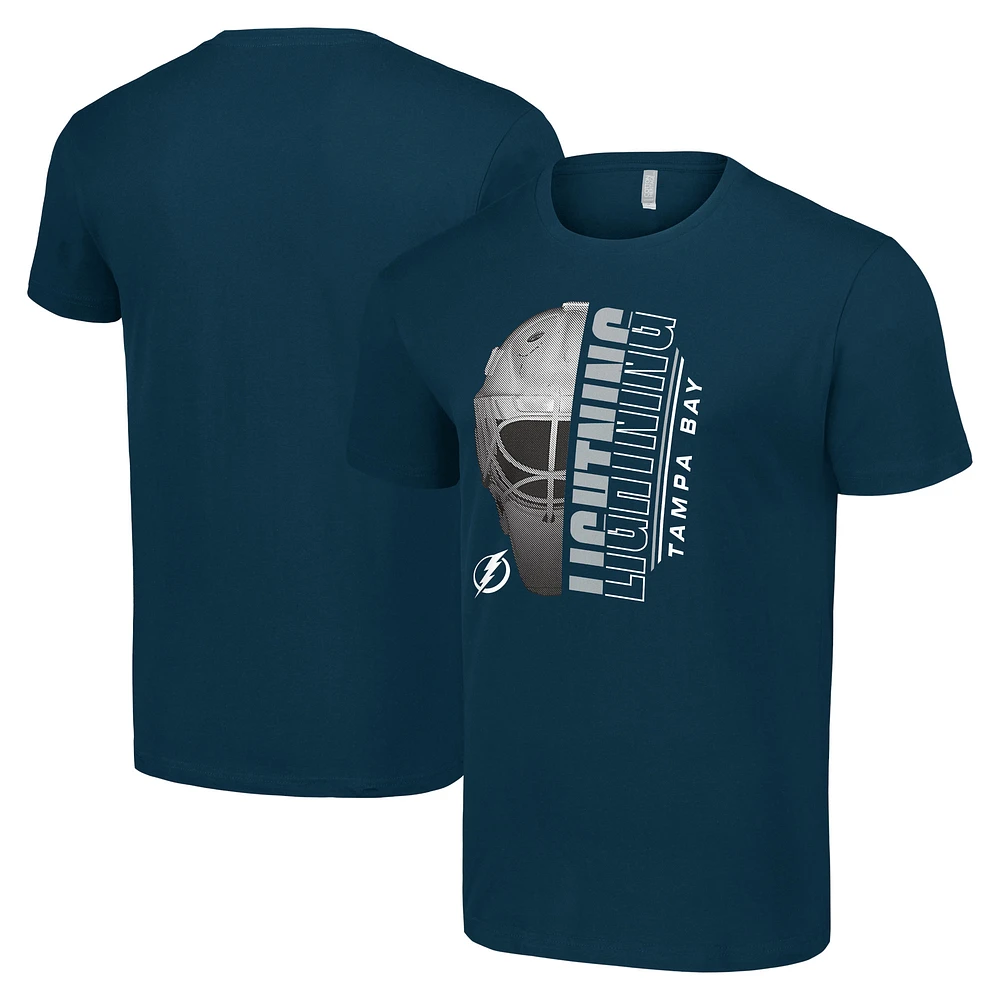 Men's Starter Navy Tampa Bay Lightning Half Helmet Logo T-Shirt