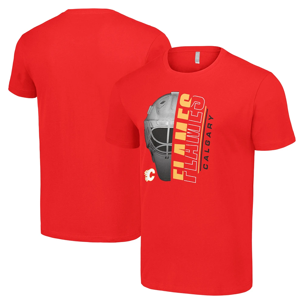 Men's Starter Red Calgary Flames Half Helmet Logo T-Shirt