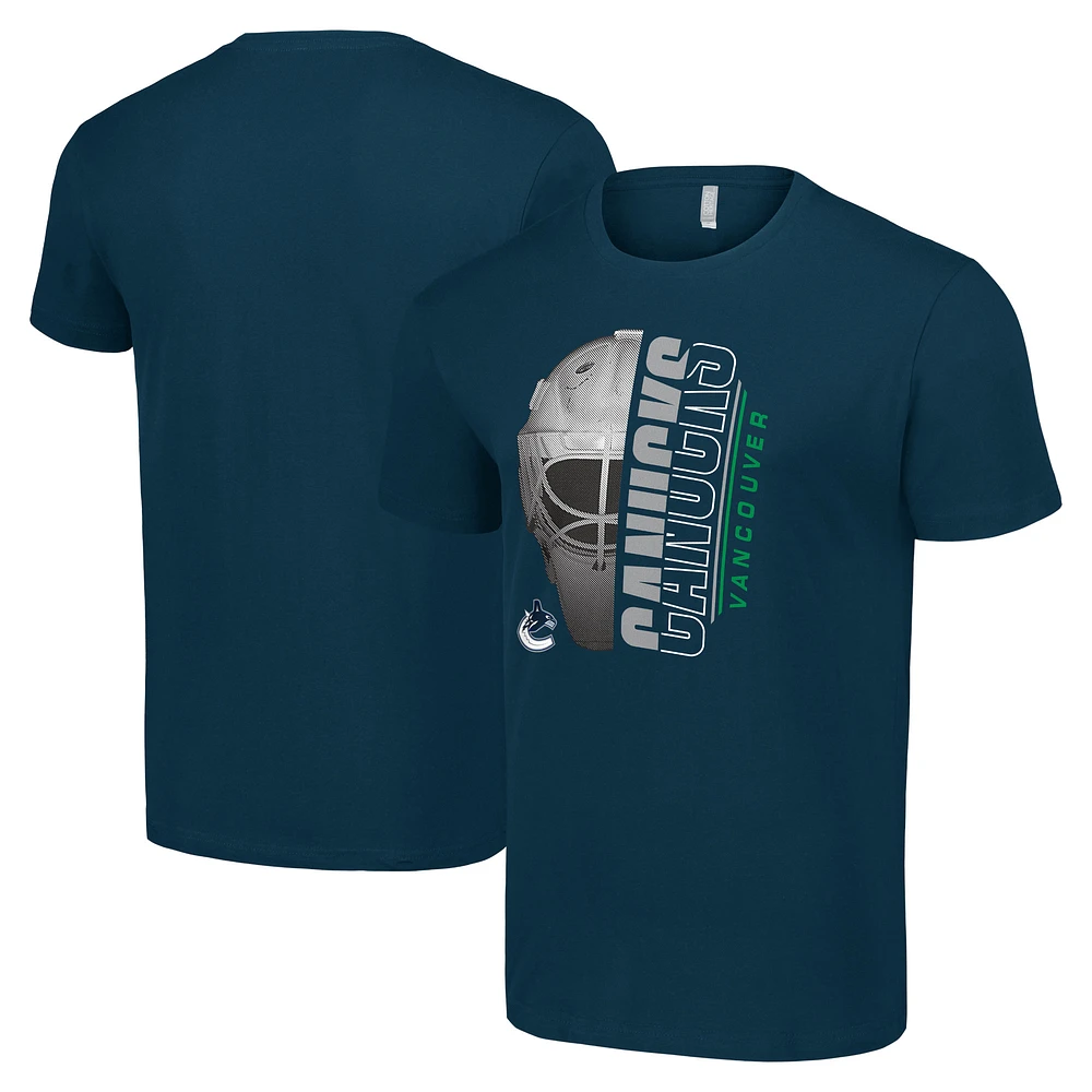 Men's Starter Navy Vancouver Canucks Half Helmet Logo T-Shirt