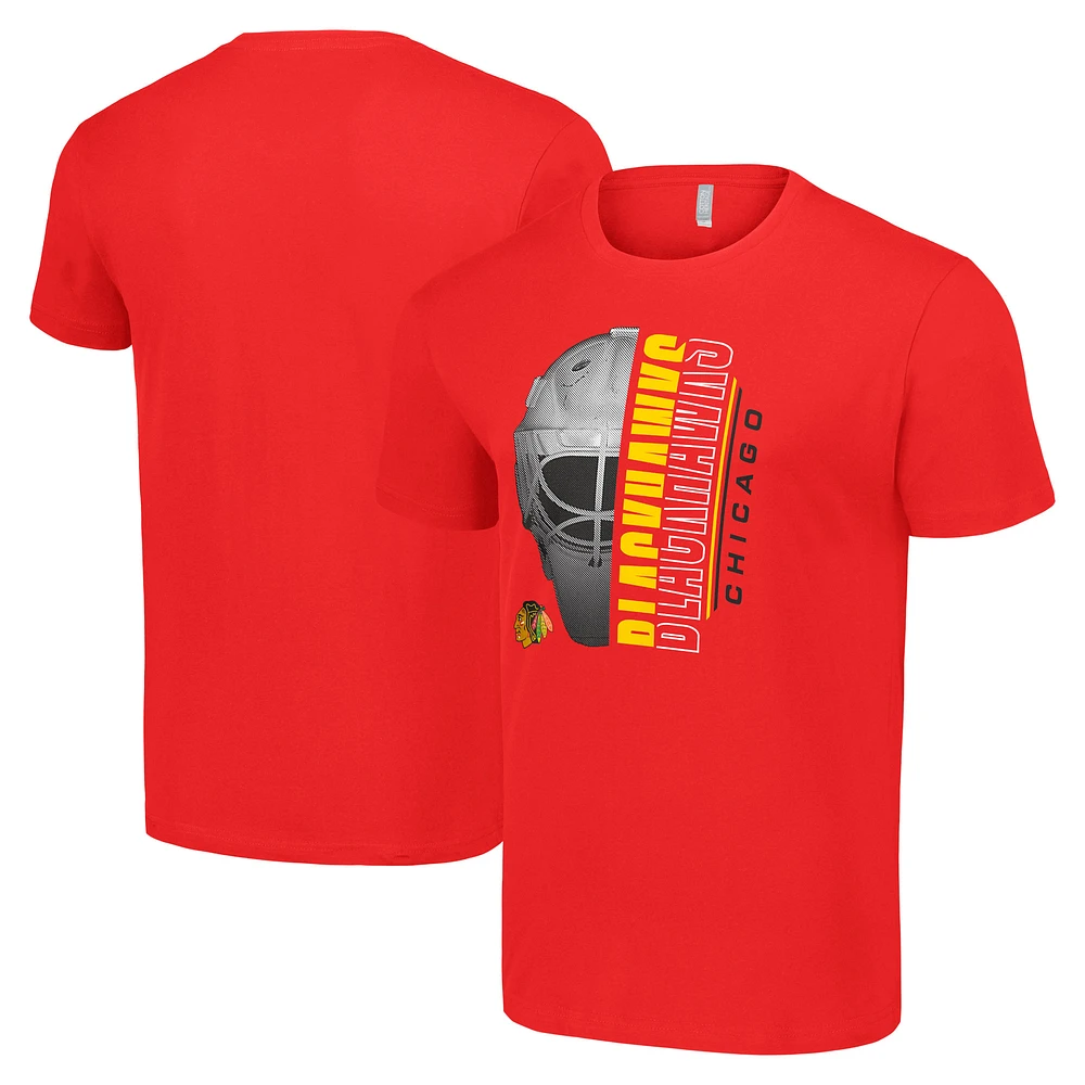 Men's Starter Red Chicago Blackhawks Half Helmet Logo T-Shirt